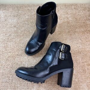 Zara Trafaluc Black Leather/Suede Ankle Block Heel Boots Women’s Size 40 (9)